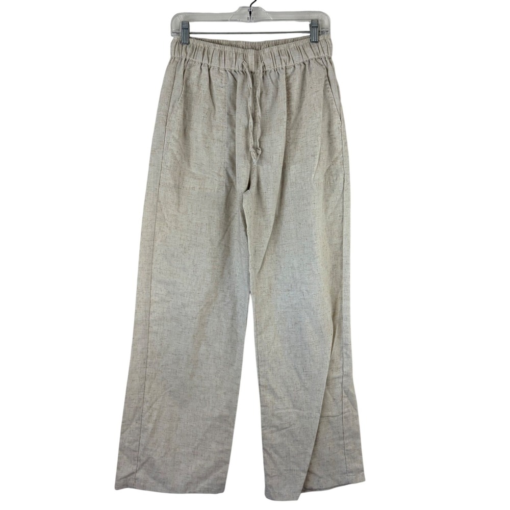 COOFANDY Womens Beige Linen Blend Wide Leg Coastal Drawstring Pants Size L